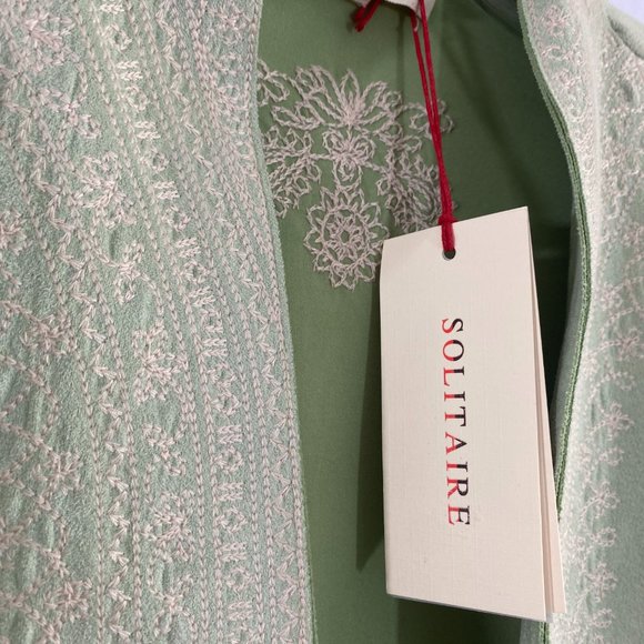 Solitaire Long Sleeve Open Duster Mint Green White Embroidery NWT Women's Size L - Picture 6 of 16